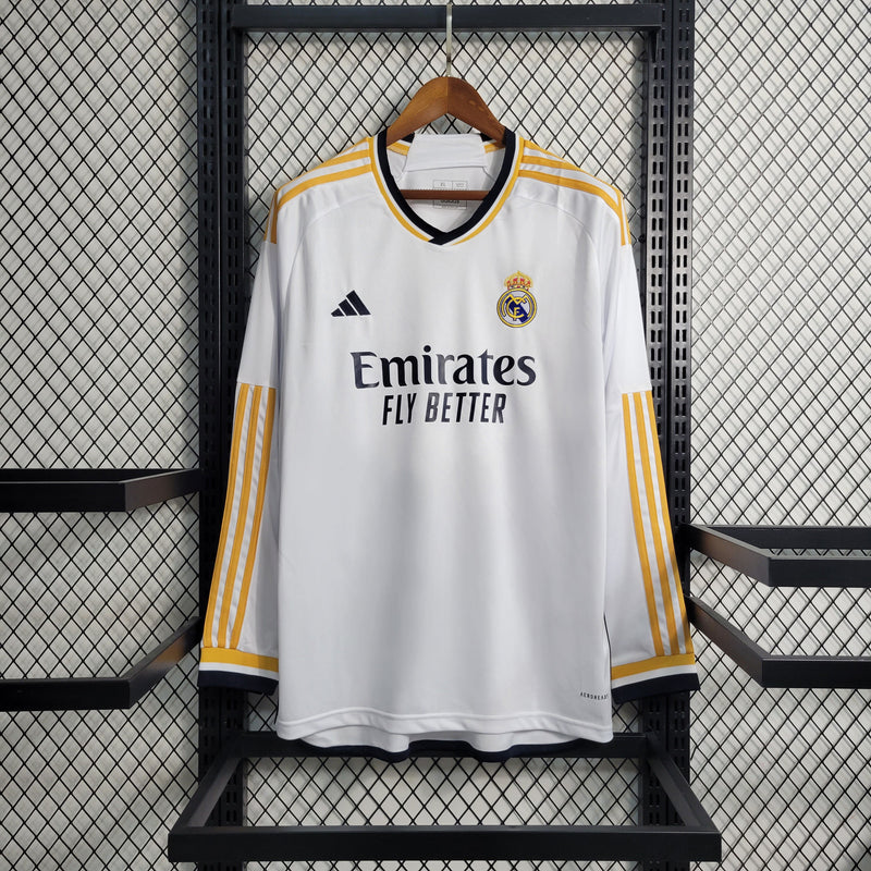 Camiseta Real Madrid Primera Equipación Manga Larga 23/24 - Adidas Fan Masculina - Fan